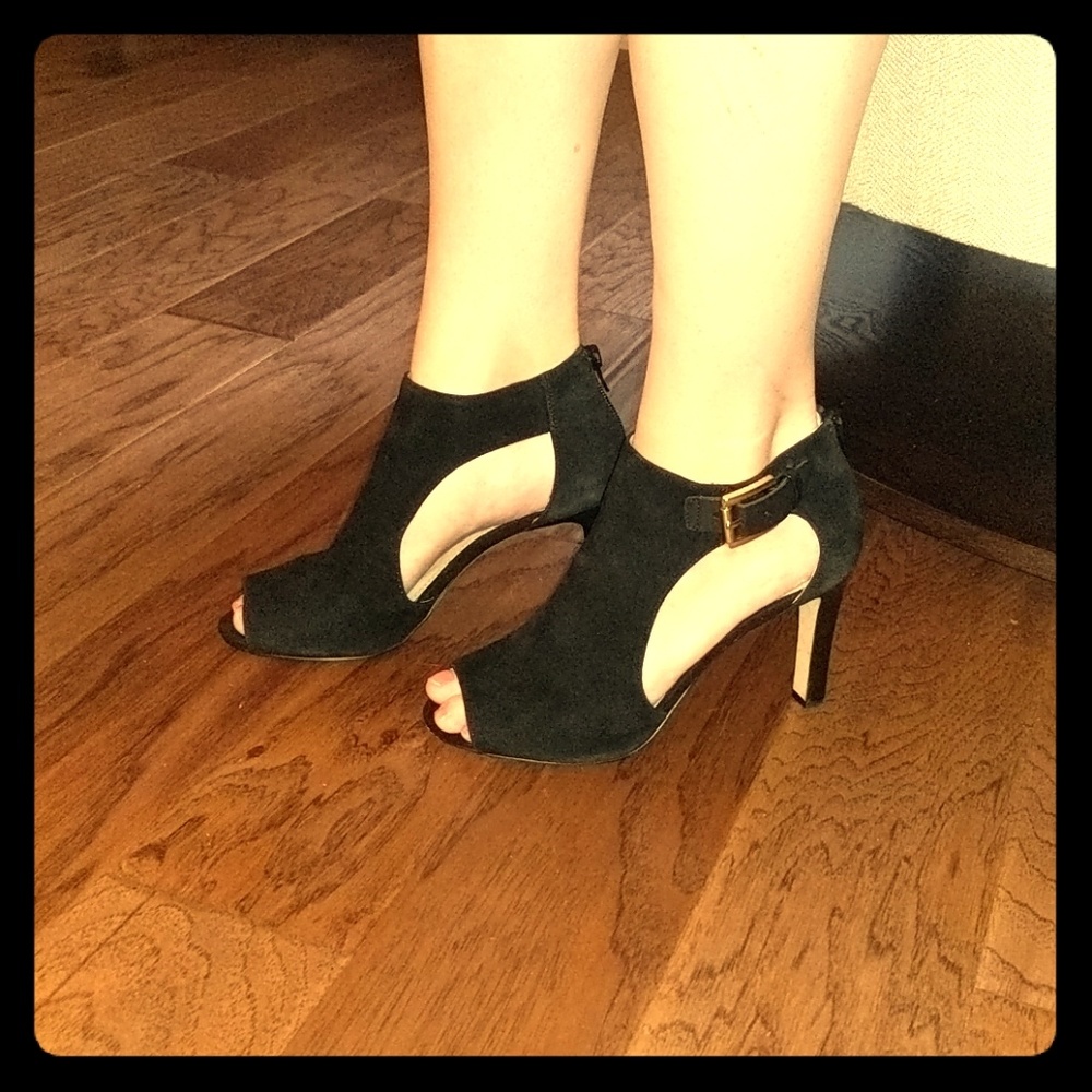 Black Suede Open-Toe Booties